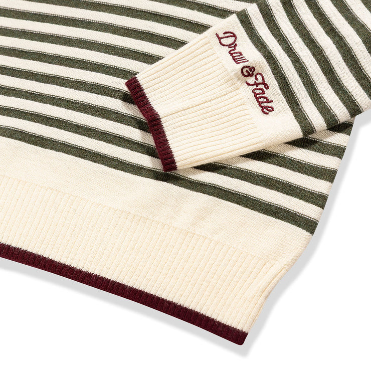 Striped fabric with a brand logo on a white background