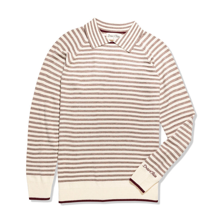 Striped long-sleeve shirt with brand logo on a white background