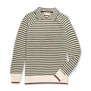Striped sweater with brand logo on a white background
