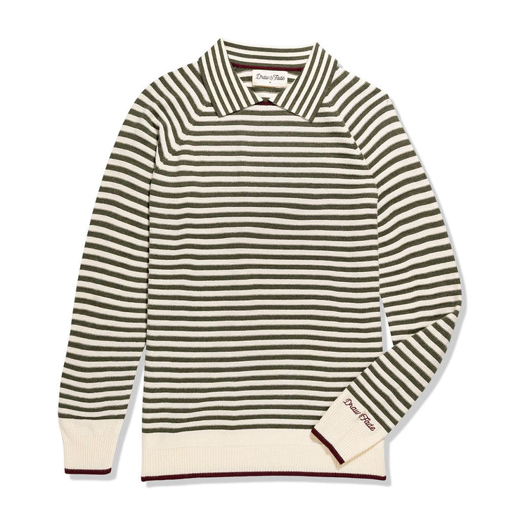 Striped sweater with brand logo on a white background